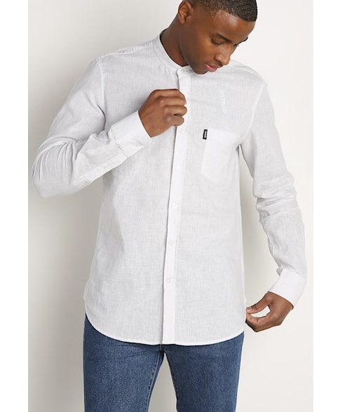 BSH010-C530 | Linen Striped Shirt Mandarin Collar